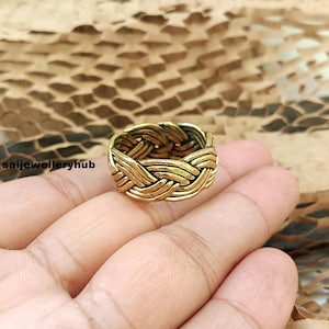 Handmade Thick Woven Brass Ring: Artisan Crafted Statement Band