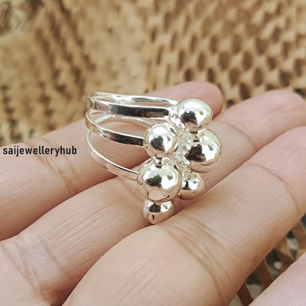 Handmade Sterling Silver Ball Cluster Ring: Boho Statement Jewelry