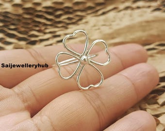 Handmade Sterling Silver Clover Ring, Heart Petal Design, Good Luck Jewelry