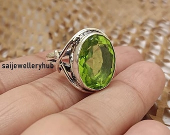 Peridot Gemstone Statement Ring: Bohemian 925 Sterling Silver