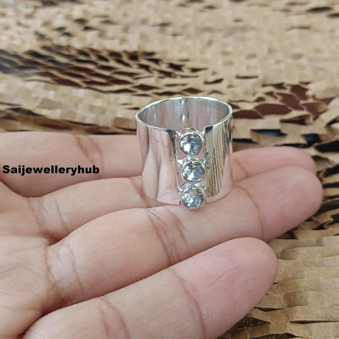 Handmade Sterling Silver Crystal Gemstone Wide Band Ring - Etsy