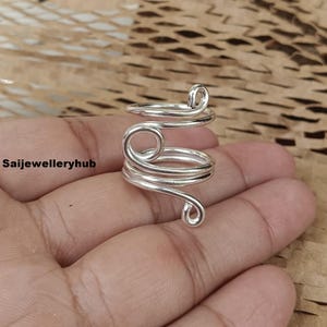 925 Sterling Silver Wire Ring: Handmade Adjustable Swirl Statement Jewelry