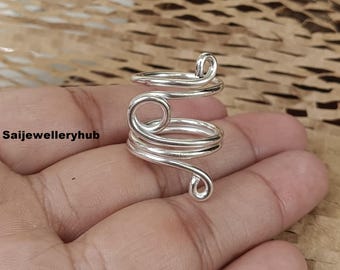 925 Sterling Silver Wire Ring: Handmade Adjustable Swirl Statement Jewelry