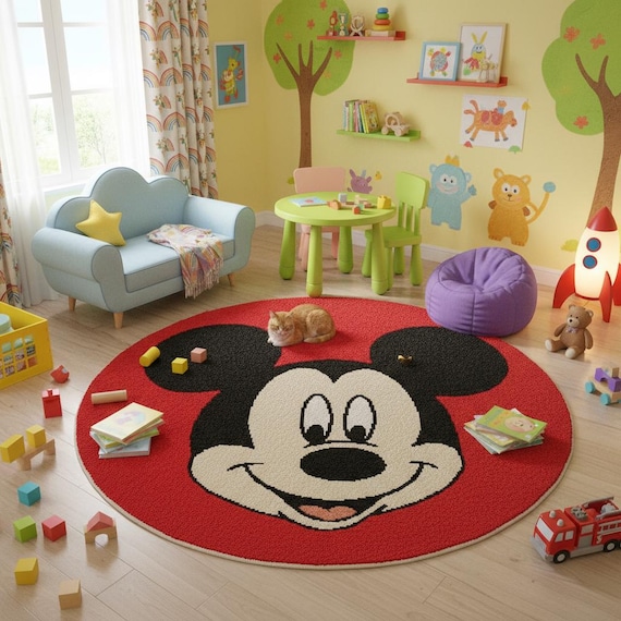 Mickey Mouse Cartoon Design, Face Rug for Room, Hand-tufted Wool