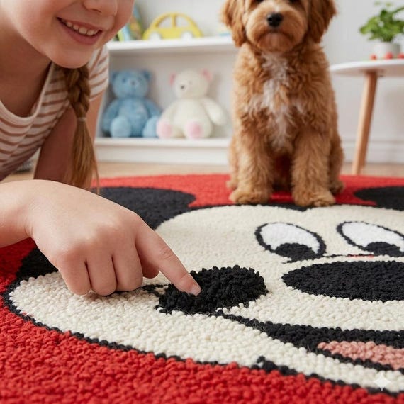Mickey Mouse Cartoon Design, Face Rug for Room, Hand-tufted Wool