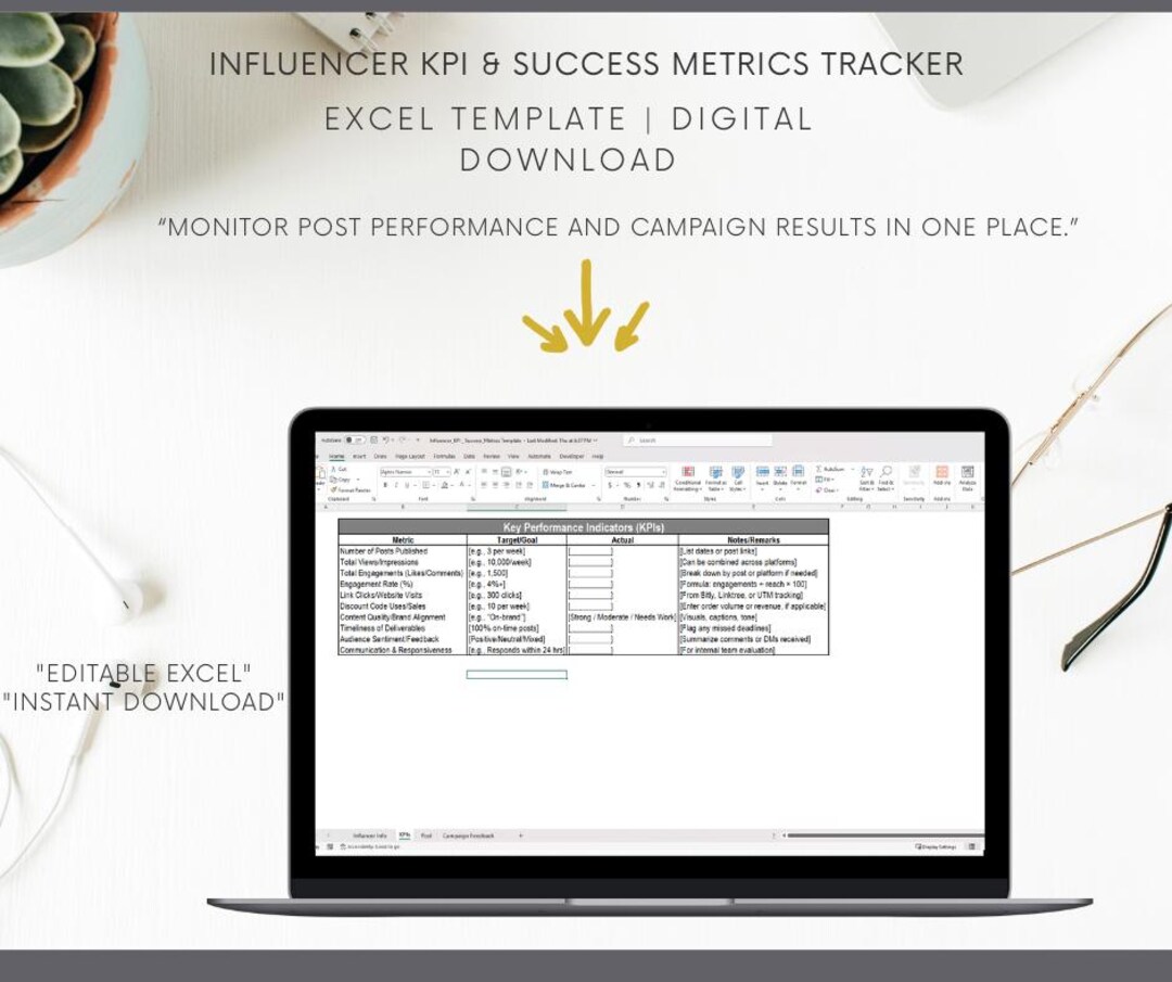 Excel Template for Influencer Campaign Performance Tracking KPI Metrics ...