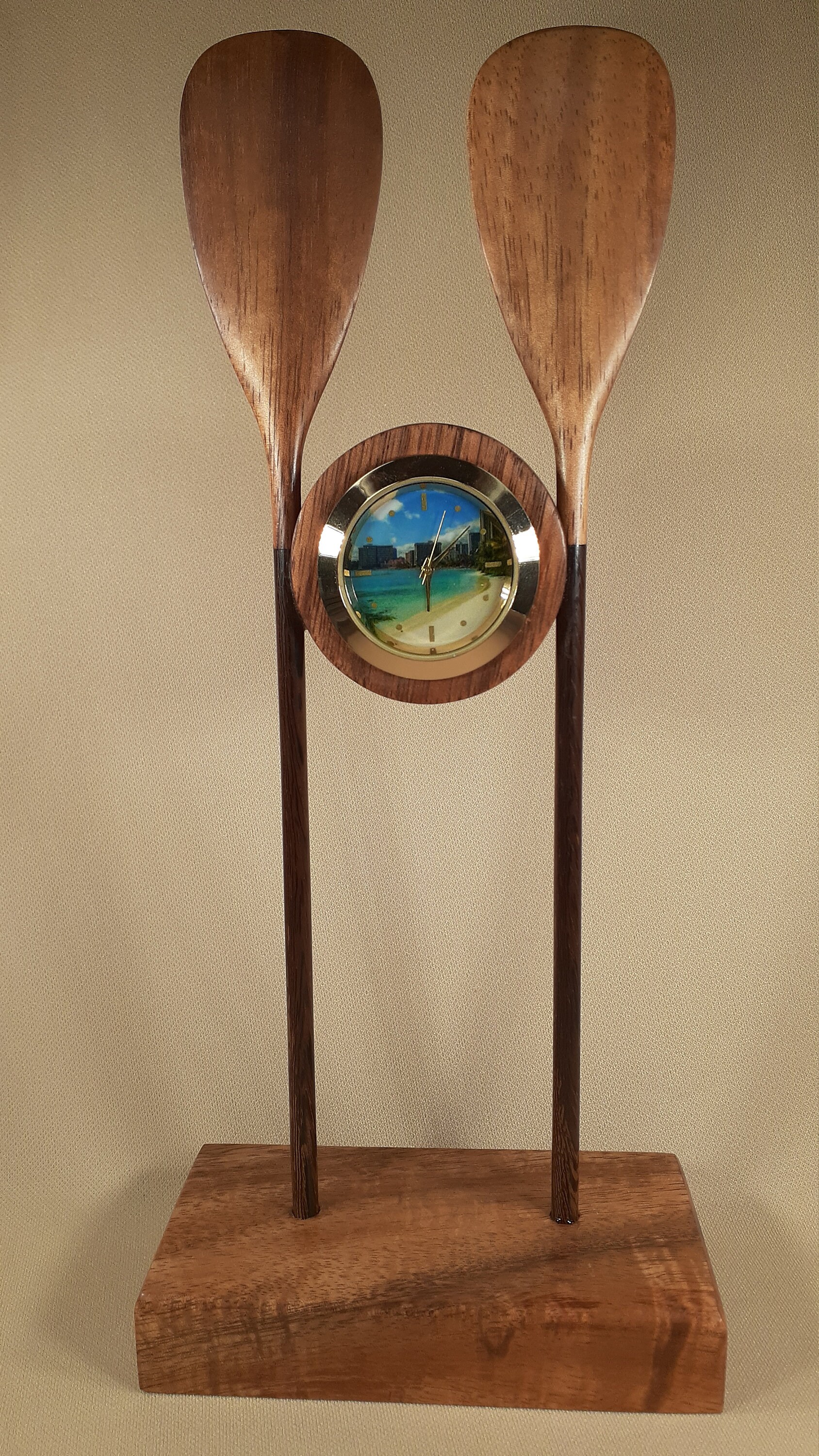 WAIKIKI GIFT BOXED Desk CLOCK and Hawaiian Koa Paddles — HAWAIIAN CANOES