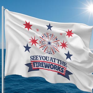 See You at the Fireworks Boat Double Sided Flag 4th of July Patriotic Flag for Boats, Lake Life Decor, Nautical Independence Day Banner