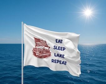 Eat Sleep Lake Repeat Double Sided Flag, Pontoon Boat Flag for Lake Life Lovers, Patriotic Summer Boating Decor, Lake House Outdoor Banner