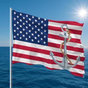 American Flag with Anchor Nautical Double Sided Boat Flag Patriotic Marina & Pontoon Decor Dock American Flag Vacation Home