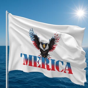 Merica Boat Flag Funny Patriotic Eagle Flag with Sunglasses, 4th of July Lake Life Decor, Pontoon or Marina Banner, Available in 4 Sizes