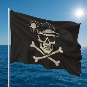 Rolig pirat dubbelsidig båtflagga, dödskalle med hatt och solglasögon, cool Jolly Roger-båtflagga, nautisk sommardekoration, kaptenpresent