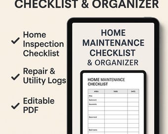 Printable Home Maintenance Checklist & Repair Log | Editable Home Binder PDF | DIY House Organizer for Owners or Tenants