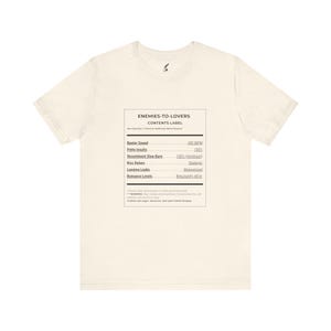 Enemies to Lovers Contents Label T-Shirt (light colors) | Bookish Romance Tee for Trope Lovers