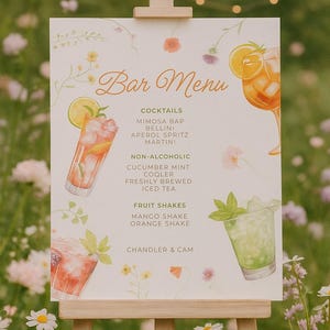 Bunte Aperol Getränkekarte Vorlage 2025 | Druckbare Getränke Schild | Bearbeitbares Bar-Menü | Signature Getränkekarte | Spritz Bar