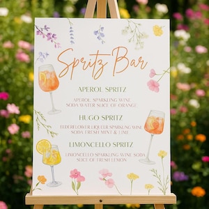 Enseigne de bar Aperol Spritz | Bar de mariage 2025 | Carte des cocktails | Limoncello Hugo Spritz | Modèle de toile | Bar à spritz