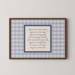 Hold Him a Little Longer Nursery Wall Art Printable, Baby Boy Nursery Decor, Blue Gingham Wall Art, Boy Nursery Quote, Digital Download