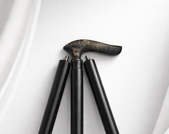 Brass Handle Wooden Walking Cane: Three-Fold Travel Cane - Handmade Vintage Style Gentleman Mobility Accessory - Unique Collector Gift Item