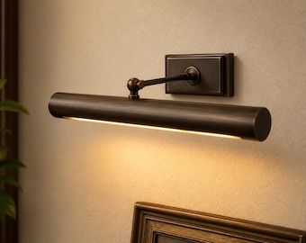 Antique Brass Picture Light, Adjustable Wall Mount Art Lamp, Vintage Gallery Lighting, Mid Century Modern Wall Sconce