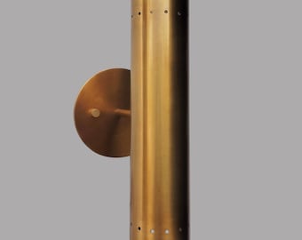 Solid Brass Cylinder Sconce, Mid Century Modern Uplight Downlight Lamp, Minimalist Lighting Fixture, Vintage Bedside Lamp, Indoor Wall Light
