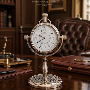 Vintage Brass Table Clock, Retro Desk Clock, Antique Style Standing Clock, Classic Office Decor, Handmade Metal Clock Gift