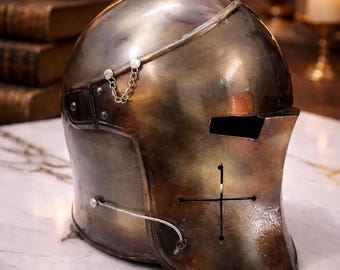 Middeleeuwse ridderhelm replica kruisvaarderspantser – Stalen tempeliershoofddeksel voor LARP, re-enactmentkostuum en verzameldecor
