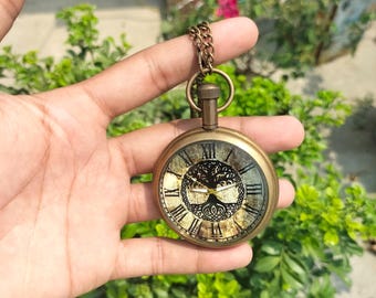 Antique Brass Tree of Life Pocket Watch with Roman Numerals, Steampunk Chain Accessory - Vintage Pendant Necklace Retro Gifts for Men & Wome