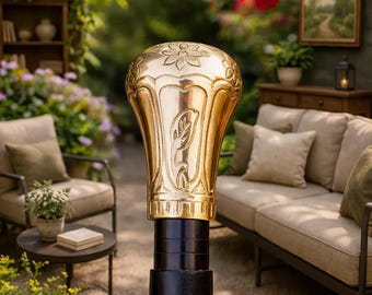 Victorian Brass Handle Walking Cane – Engraved Detachable Gentleman Mobility Stick, Vintage Style Cane