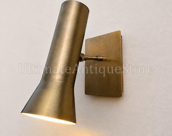 Mid Century Brass Wall Sconce Pair: Italian Stilnovo Style, Adjustable Reading Light