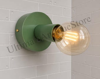 Green Wall Sconce, Minimalist Flush Mount Wall Light, Modern Brass Socket Sconce, Mid Century Bedside Bulb Wall Lamp Home Decor Fixture