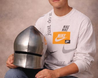 Medieval Steel Helmet Armor Knight Crusader Handmade LARP Costume Viking Gothic Headgear