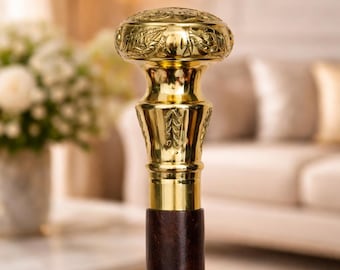 Brass Nickel Victorian Handle Walking Stick – Black Shaft 36" | Elegant Handmade Vintage Cane - Unique Vintage Style Mobility Accessory Gift