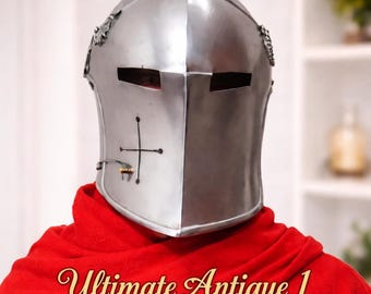 Middeleeuwse kruisvaarder-ridderhelm – stalen hoofddeksels Templar Warrior-pantser voor LARP, re-enactmentkostuum en verzamelobject