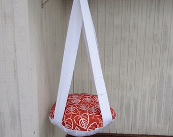 Cat Bed, Rust & White Leaf Print, Single Hanging Kitty Cloud