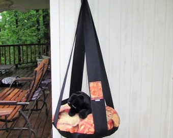 Cat Bed, Colorful Tropical Leaf & Black Single Hanging Kitty Cloud