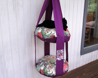 Cat Bed, Orchid Purple & Colorful Floral Print Double Kitty Cloud