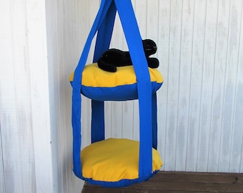 Outdoor Cat Bed Pacific Blue & Dandelion Yellow, 2 Level Kitty Cloud