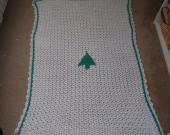 Vintage Christmas Tree Crocheted Afghan, Lap Blanket, Throw Blanket