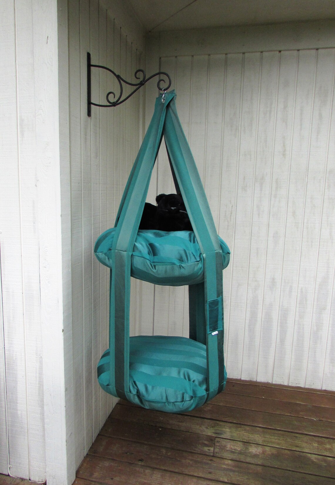Hanging Cat Bed Emerald Green Stripe Double Cat Bed Kitty Etsy