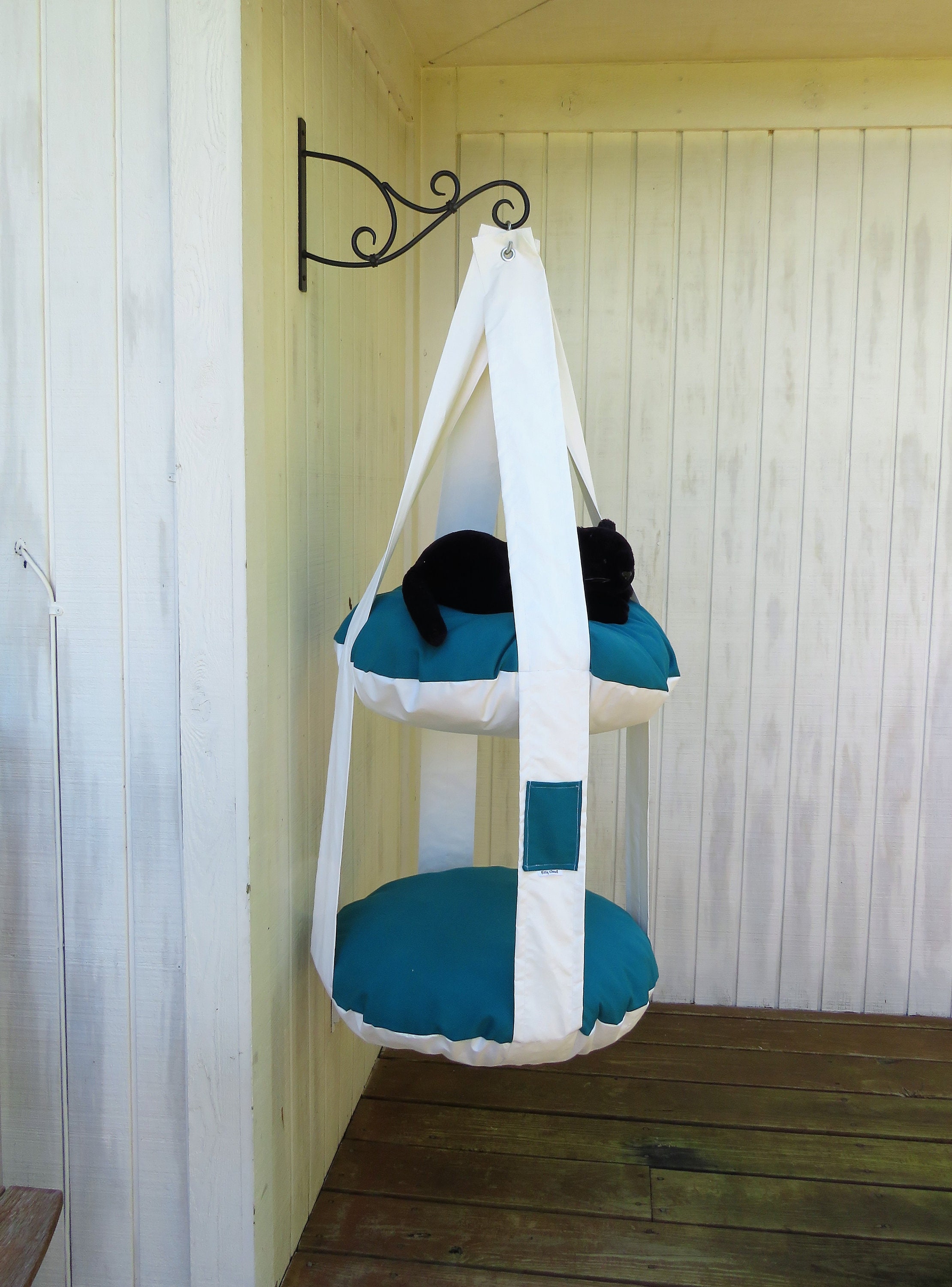 Outdoor Cat Bed White & Teal Double Kitty Cloud Hanging Cat Bed Etsy