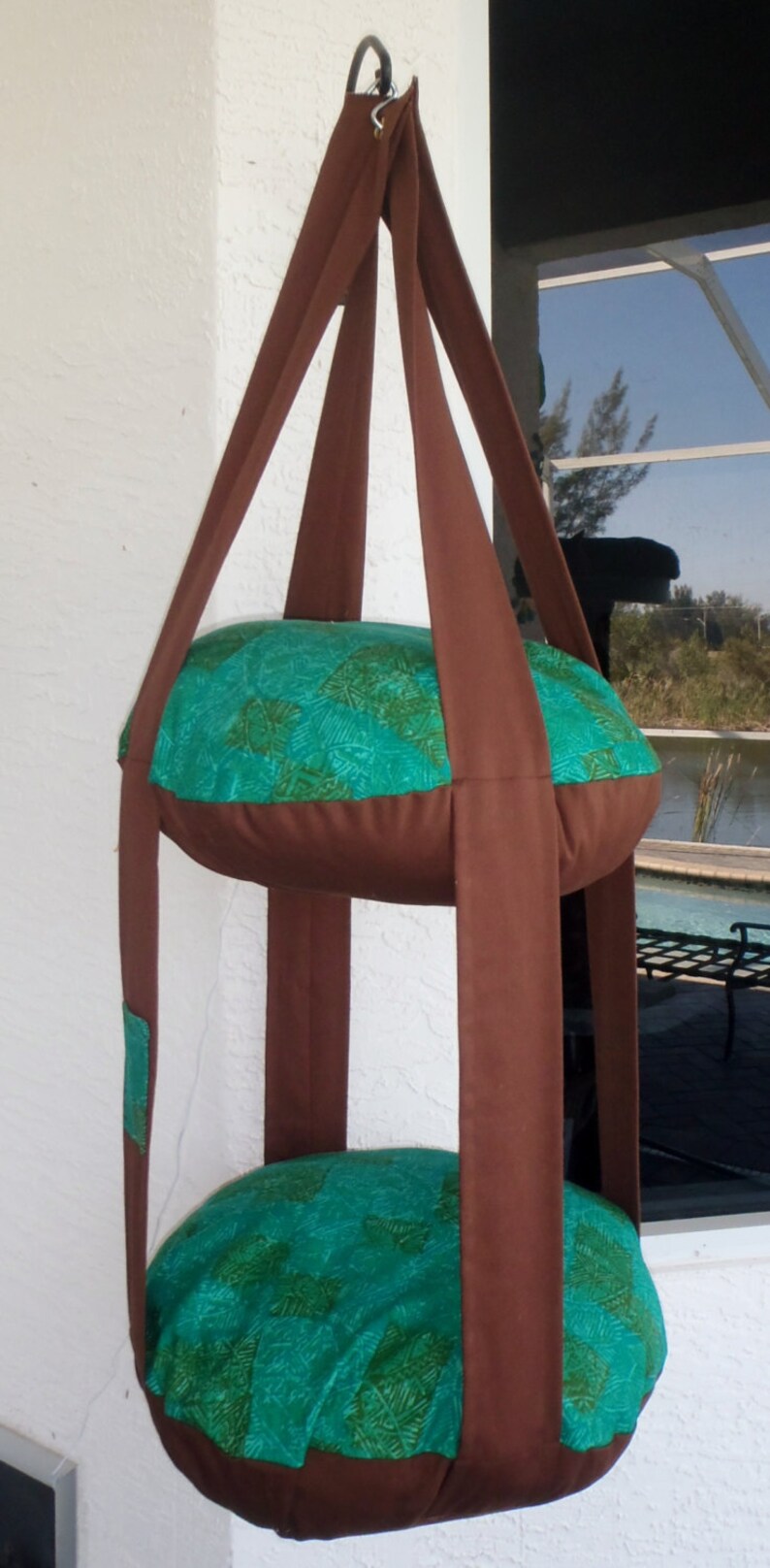 Cat Bed Double Cat Bed Brown & Green Geometric Print Kitty Etsy