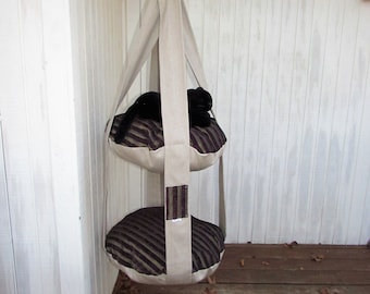 Cat Bed, Purple & Olive Green Stripe Double Hanging Kitty Cloud