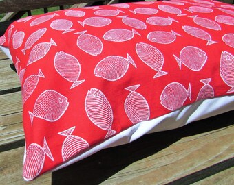 Pet Bed Cover Duvet, Red & White Fish, Canine Cloud Dog Bed Cover 25 x 16, Pet Furniture, Gift