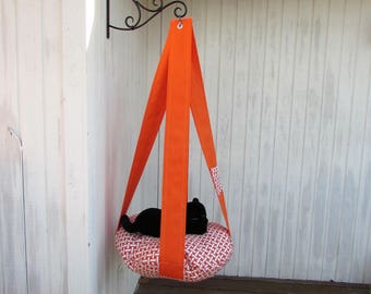 Cat Bed, Beautiful Orange & Cream Herringbone Basket Weave, Single Kitty Cloud Hanging Cat Bed