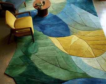 Abstract Tropical Leaf Rug: Modern Colorful Floor Art.