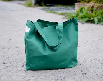 Forest green cotton tote
