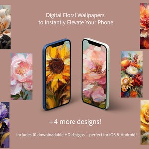 Set von 12 Blumentapeten | Ästhetische Digitale Hintergründe für iPhone & Android | Sofort Download