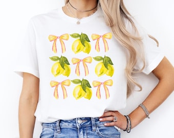 Lemon T-shirt with Bow Summer Shirt Lemon Bow Shirt Lemon Coquette Tee Fruitcore T-Shirt Italian Lemon Shirt Cute Vacation Tee Botanical