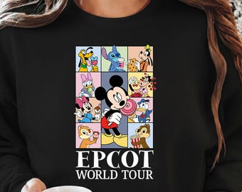 Camiseta Mickey Epcot World Tour Colores cómodos Sudadera Mickey y sus amigos Camiseta a juego familiar de Disney Sudadera con personajes de Disney