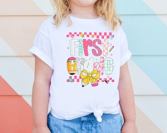 First Grade Shirt Girls Coquette Back to School Tee Cute 1st Grade Outfit Pink First Day of School Shirt Bow First Grade T-shirt Girl School